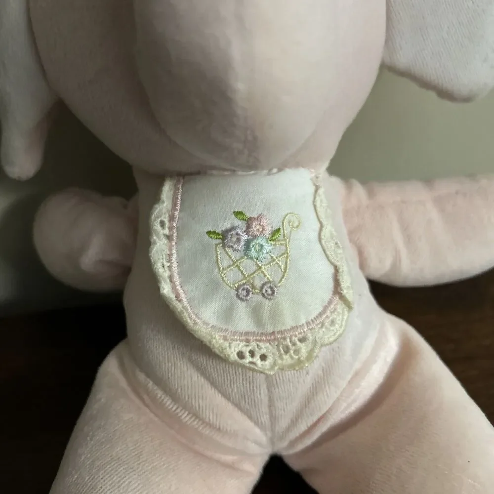 Animal Fair Pink Elephant Rattle Baby Plush Toy Bib Vintage 9